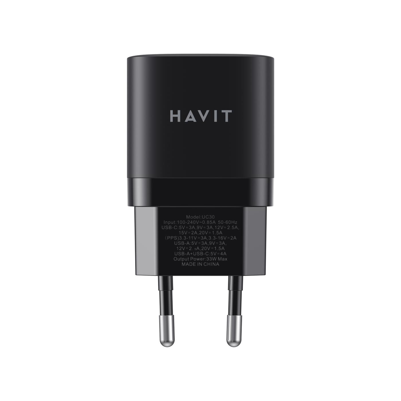Havit UC30 Gan Teknoloji Hızlı Şarj Adaptörü - SİYAH
