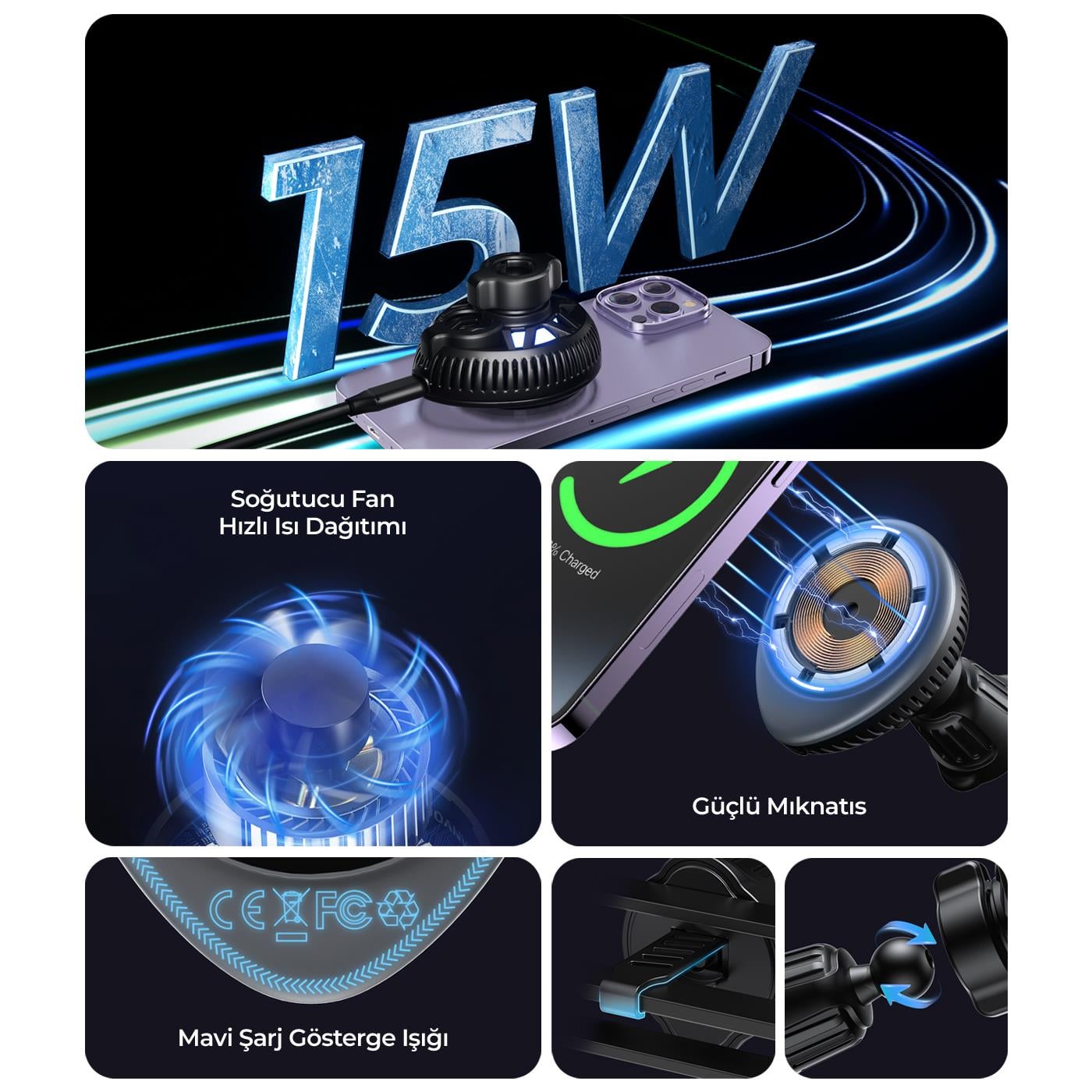Havit W3036 15W MageSafe Soğutucu Fanlı Araç Şarjı