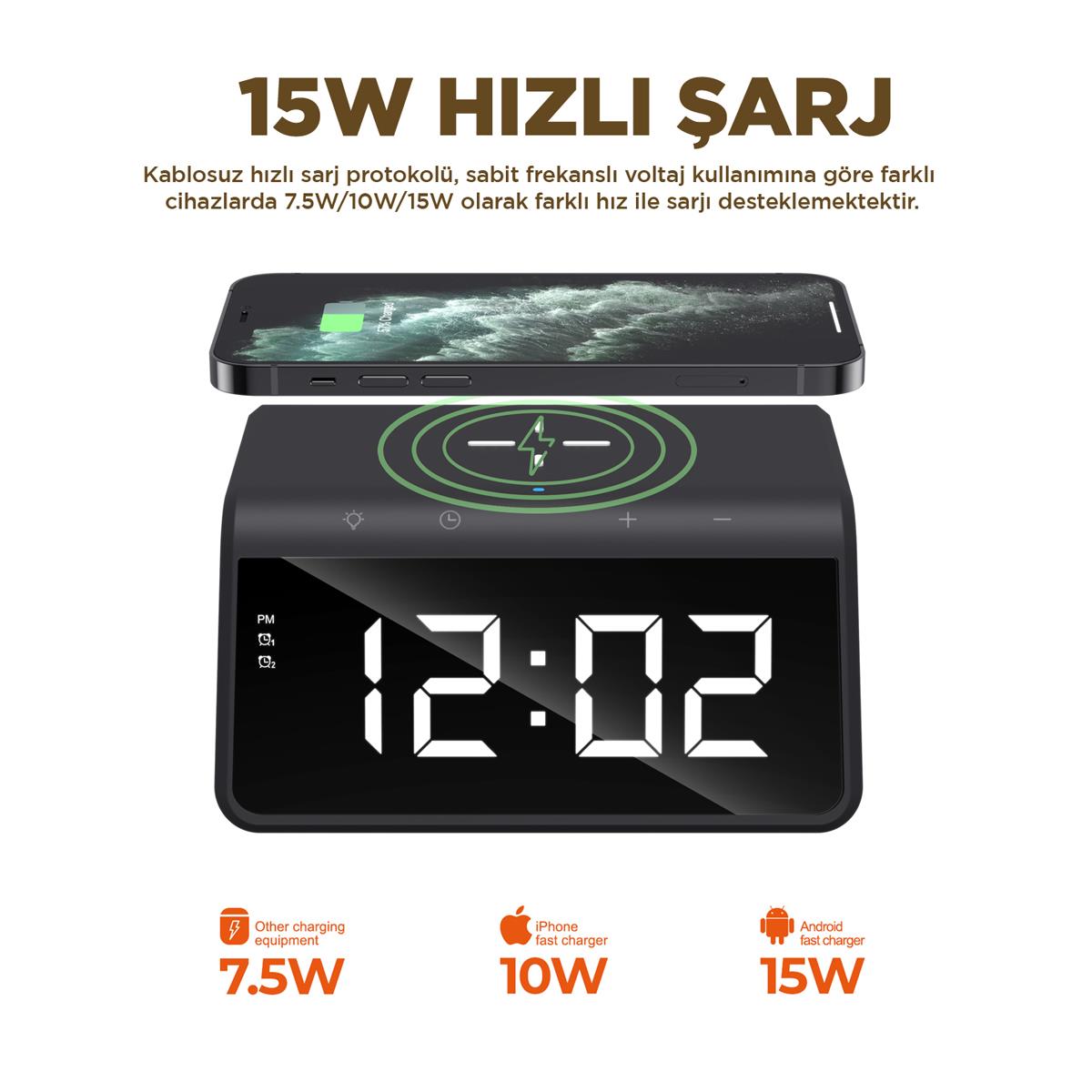 Havit W320 Hızlı Wireless Şarj, Saat ve Gece Lambası (Fast 15W)