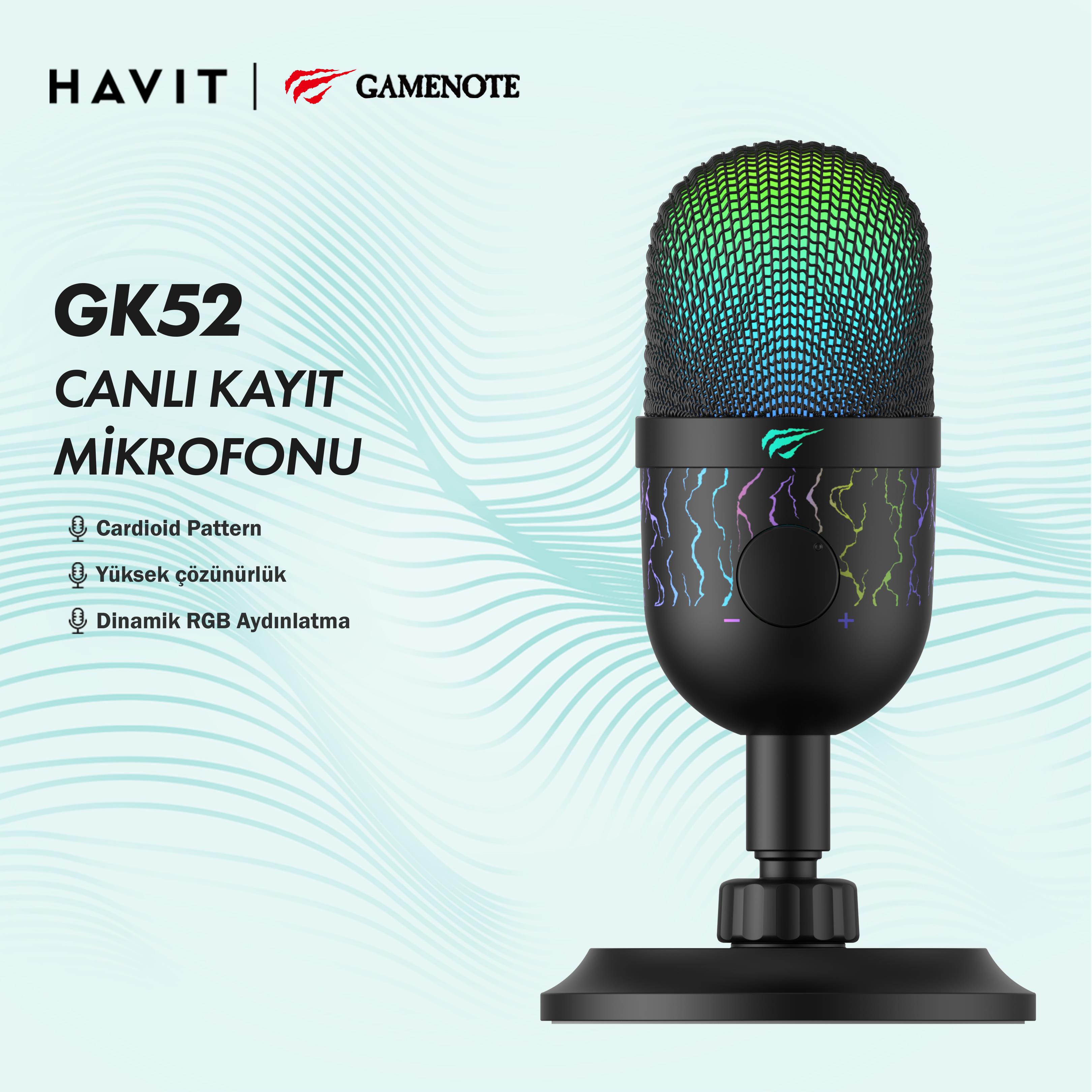 HavitGamenote GK52 RGB Gaming Profesyonel Oyuncu Yayıncı Mikrofonu