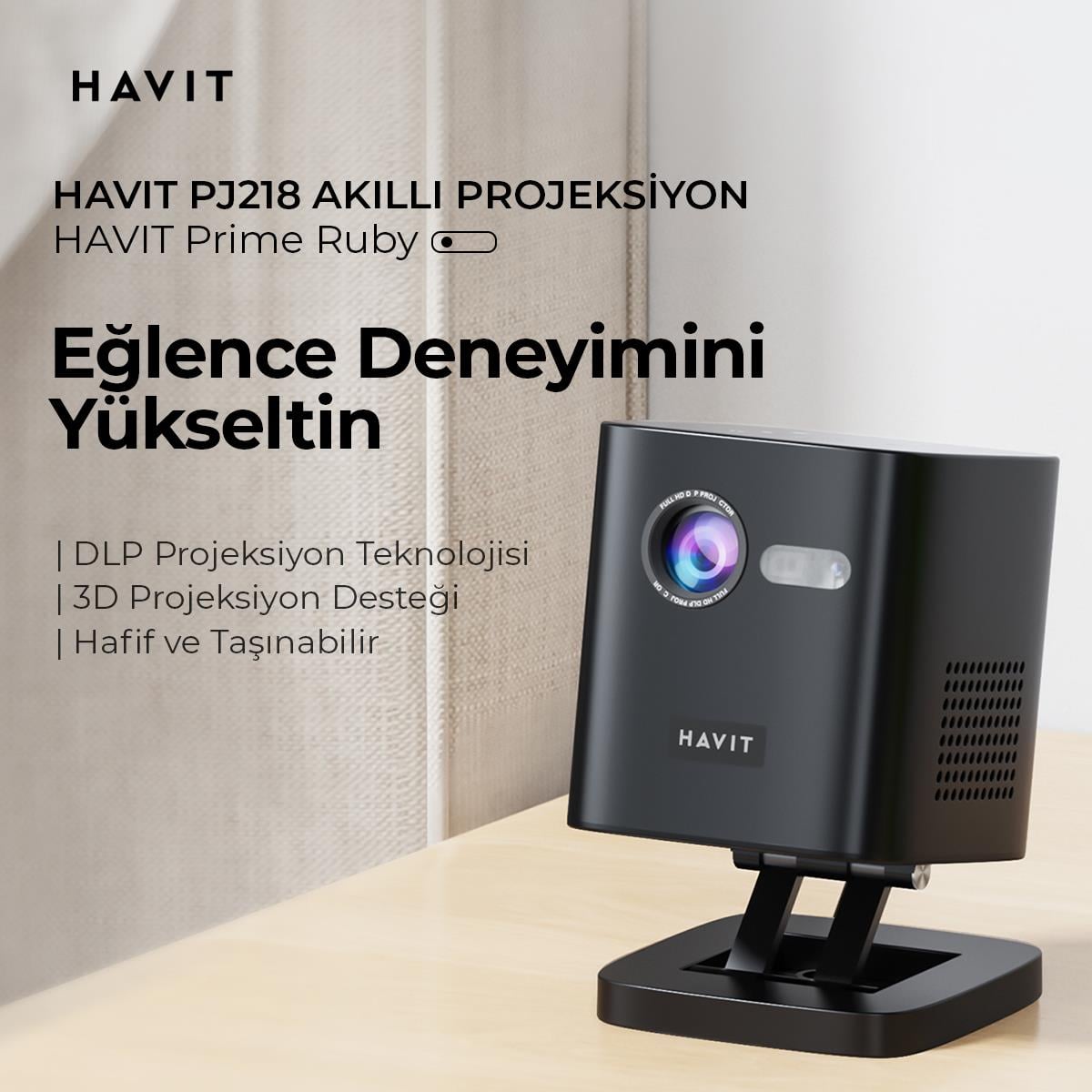 HavitPJ218 Pro Ruby Taşınabilir Bataryalı DLP Projeksiyon Cihazı (YouTube, Netflix, Exxen, Disney+)