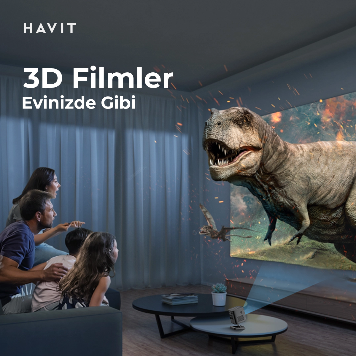 HavitPJ218 Pro Ruby Taşınabilir Bataryalı DLP Projeksiyon Cihazı (YouTube, Netflix, Exxen, Disney+)