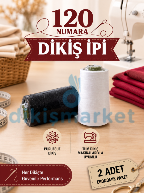 120 Numara Siyah- Beyaz Dikiş İpliği