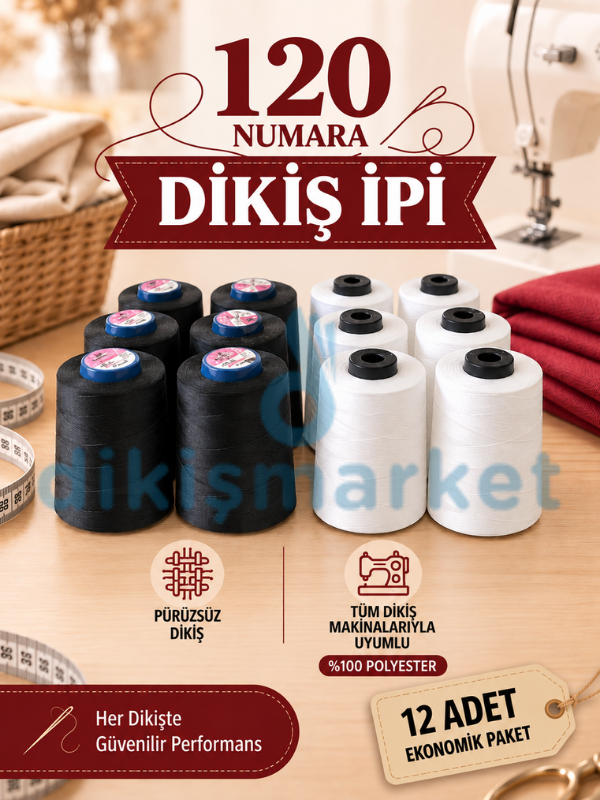 12Li Dikiş İpi Seti Siyah Beyaz