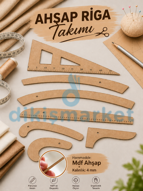 Ahşap 7li Riga Cetvel Takım 4mm