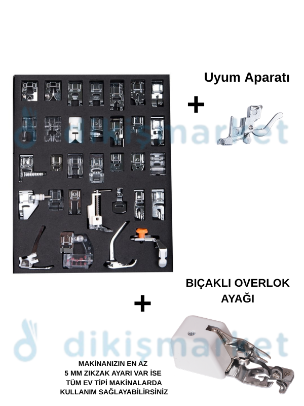 Ev Tipi Aile Dikiş Makinesi 32 li Ayak Seti | Ayak Bağlantı Aparatı| Bıçaklı Overlok Ayağı |Tüm Ev Tipi Makinalar İçin Uygundur
