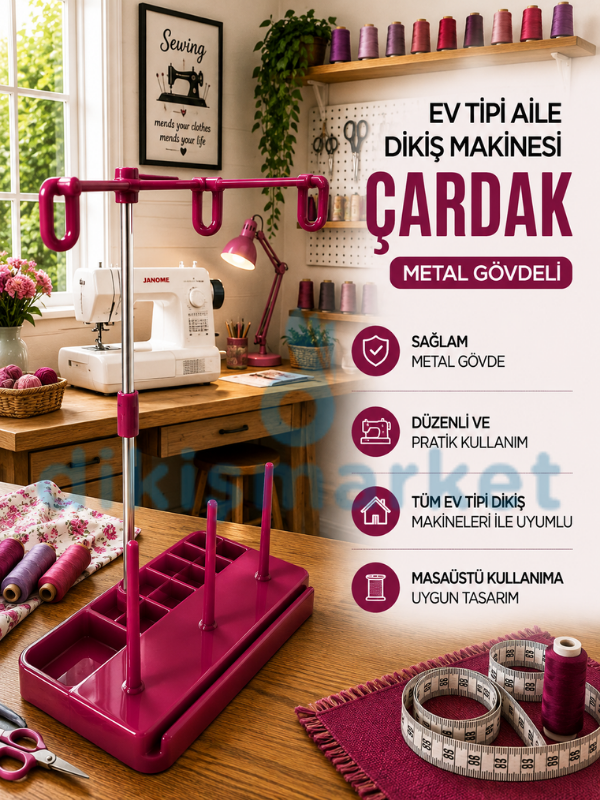 Ev Tipi Dikiş Makine Çardağı|3 İplikli|Mor Metal Çardak Seti|Tüm Ev Tipi Makinelere Uygundur