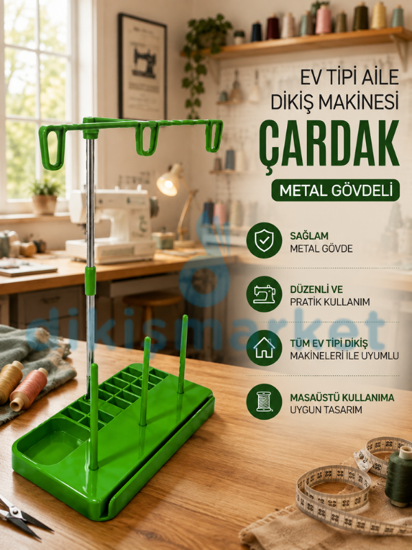 Ev Tipi Dikiş Makine Çardağı|3 İplikli|Yeşil Metal Çardak Seti|Tüm Ev Tipi Makinelere Uygundur