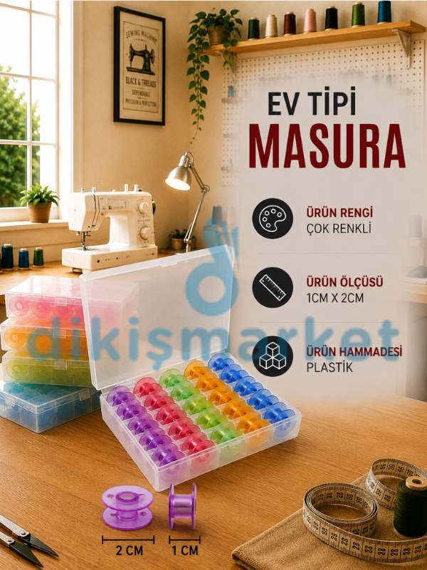 Ev Tipi Dikiş Makinesi|Plastik|Geniş|Masura|Renkli|25 Adet|Kutulu