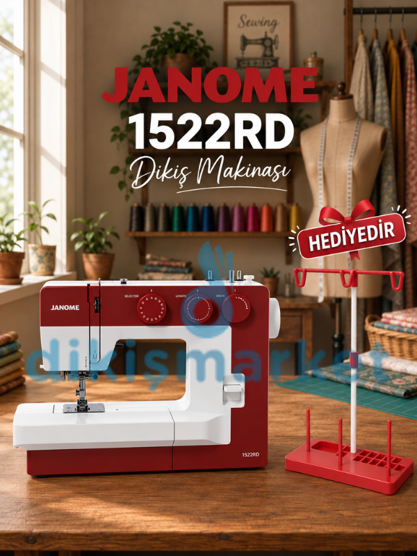Janome 1522RD Dikiş Makinesi | Ev Tipi Dikiş Makinesi | Aile Tipi Dikiş Makinesi | 23 Adet Değişik Dekoratif Dikiş | 5 mm Genişliğinde Zigzak | Kırmızı