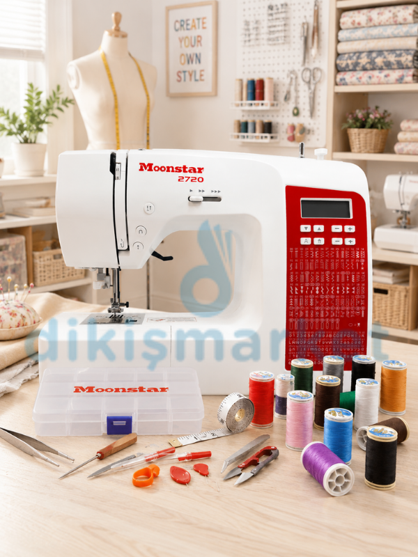 Moonstar 2720 Ev Tipi Elektronik Dikiş Nakış ve Piko Makinesi | 200 Desen | Dahili 6 Farklı Dikiş Ayağı | 7mm Zigzag |Tek Adımda İlik Açabilme | Tam Devir