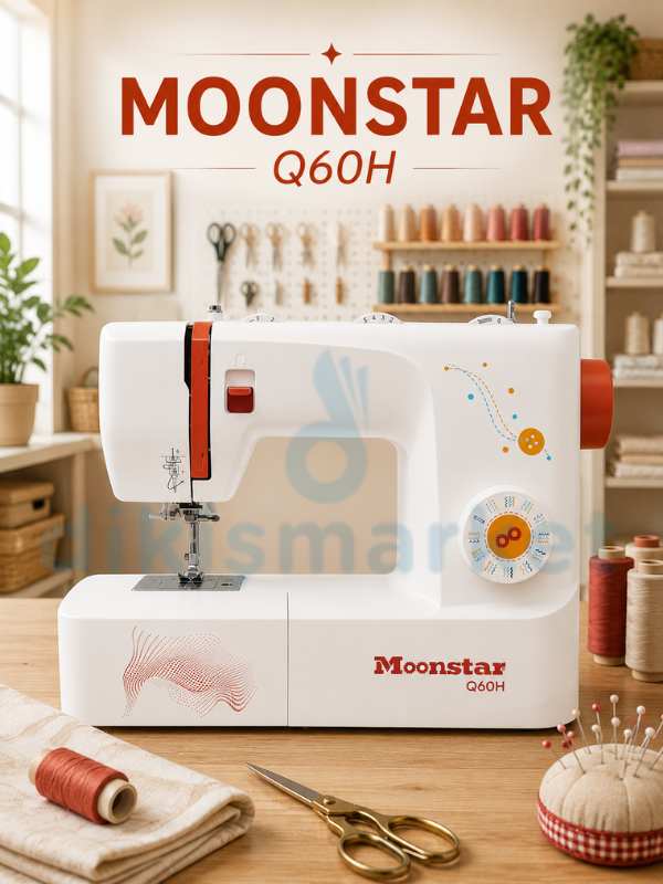 Moonstar Q60H Ev Tipi Elektronik Dikiş, Zikzak ve Piko Makinesi | 32 Desen | 6mm Zigzag | Tek Adımda İlik Açabilme | Tam Devir