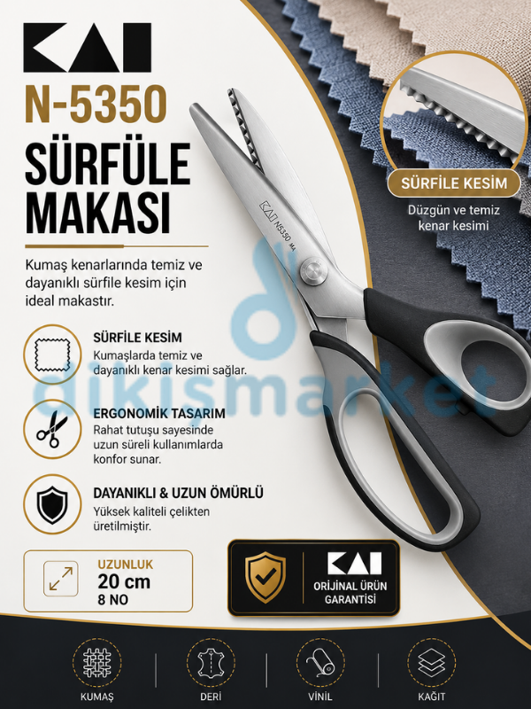 N-5350 Sürfüle Makası | Zigzag Kesim Makası | 20cm | Japon Malı | 8 No
