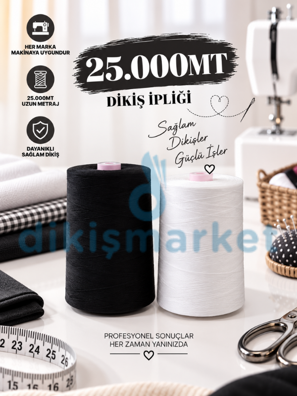 Oltalı 120 Numara 25.000mt Dikiş İpliği Siyah-Beyaz