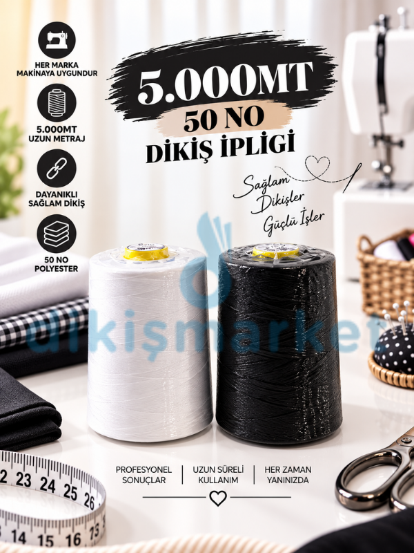 Oltalı 50 Numara Siyah-Beyaz Dikiş İp Seti