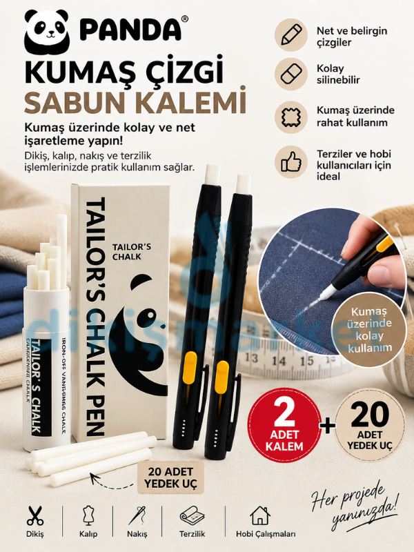 Panda Tebeşir Kalem|2 Adet Kalem-20 Adet Çizgi Taşı