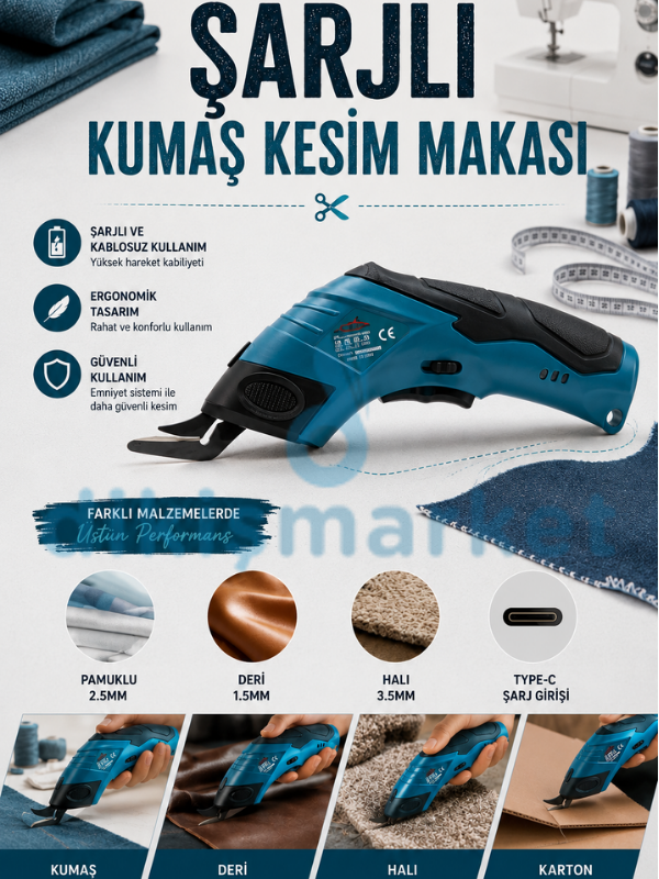 Şarjlı Kumaş Kesim Makası