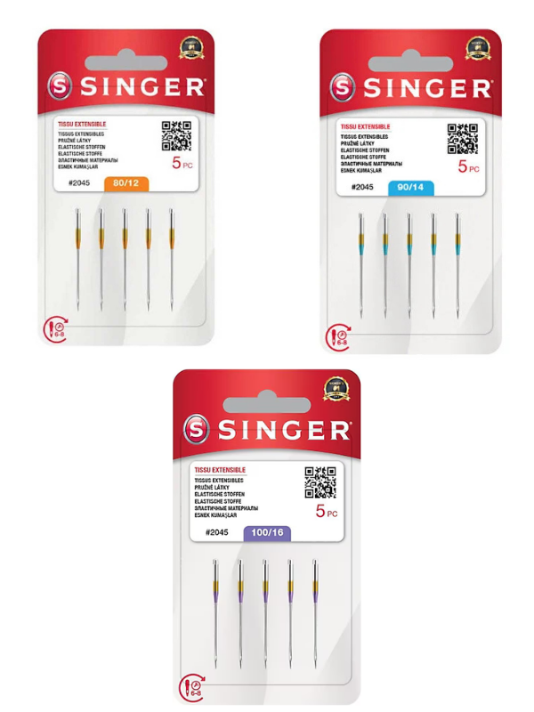 Singer Dikiş Makine Jarse İğnesi | 2045/12-14-16Numara | Esnek Kumaş İğnesi | 1 Paket 5 Adettir | Tüm Ev Tipi Makinelere Uyumludur