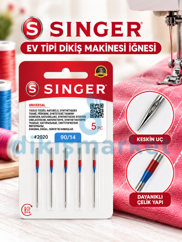 Singer Dikiş Makine Standart İğnesi | 2020-14 Numara | 1 Paket 5 Adettir | Tüm Ev Tipi Makinelere Uyumludur