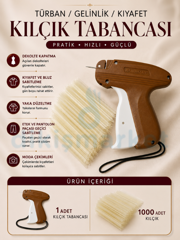 Türban Gelinlik Kuaför Kılçık Tabancası 1 Adet Tabanca 10.000 Adet Şeffaf Kılçık