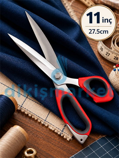 11 No | Kırmızı Saplı | Profesyonel Paslanmaz Çelik | Terzi Makası | 27,5 Cm | 11 inç