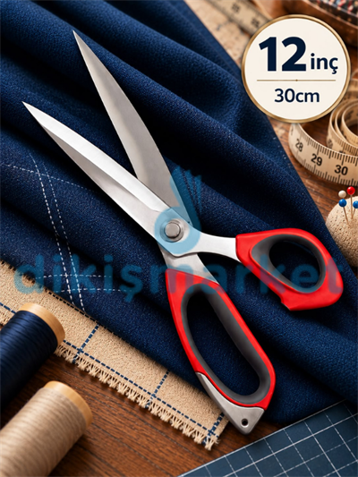 12 No | Kırmızı Saplı | Profesyonel Paslanmaz Çelik | Terzi Makası | 30 Cm | 12 inç