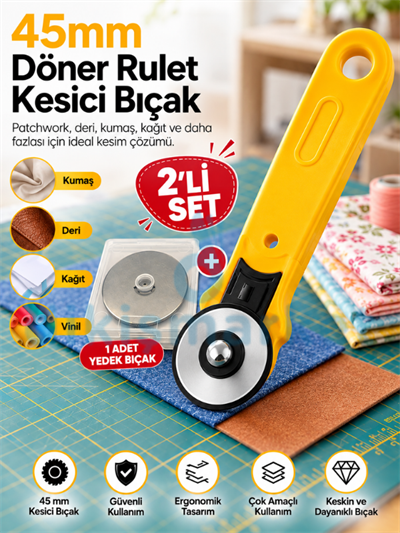 45mm Döner Rulet Kesici Bıçak 45mm Döner Rulet Kesici Bıçak Yedek Bıçaklı Set