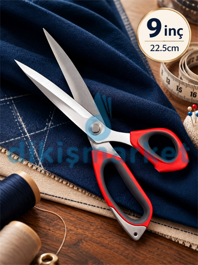 9 No | Kırmızı Saplı | Profesyonel Paslanmaz Çelik | Terzi Makası | 22,5 Cm | 9 inç