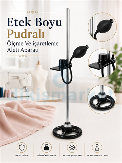 Etek Boyu Pudralı Ölçme Ve Işaretleme Aleti Aparatı | Pudralı İşaretleyici | Bayan Abiye Gelinlik Ölçü Alma Aleti | Metal