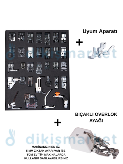 Ev Tipi Aile Dikiş Makinesi 32 li Ayak Seti | Ayak Bağlantı Aparatı| Bıçaklı Overlok Ayağı |Tüm Ev Tipi Makinalar İçin Uygundur