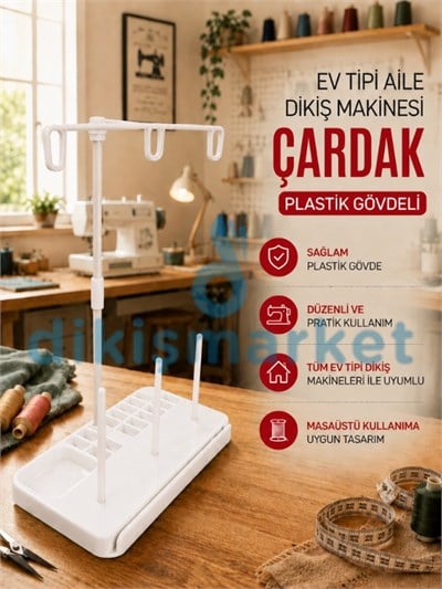Ev Tipi Dikiş Makine Çardağı|3 İplikli Beyaz Plastik Çardak Seti|Tüm Ev Tipi Makinelere Uygundur