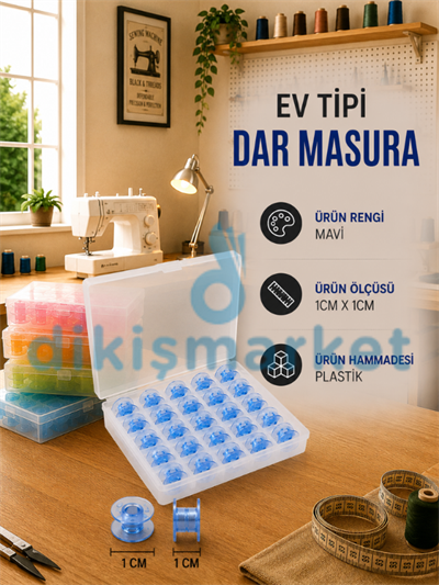 Ev Tipi Dikiş Makinesi|Plastik|Dar|Masura|25 Adet|Kutulu