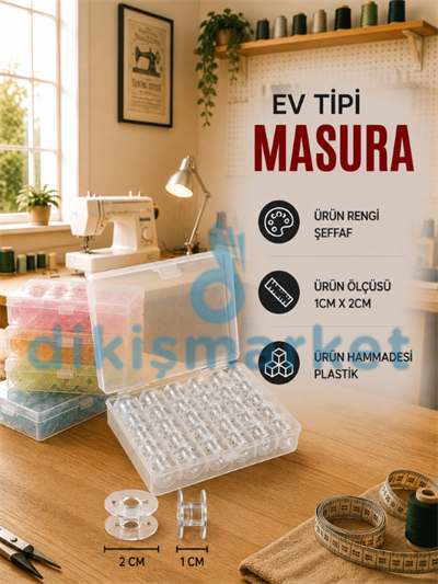 Ev Tipi Dikiş Makinesi|Plastik|Geniş|Masura|Şeffaf|25 Adet|Kutulu