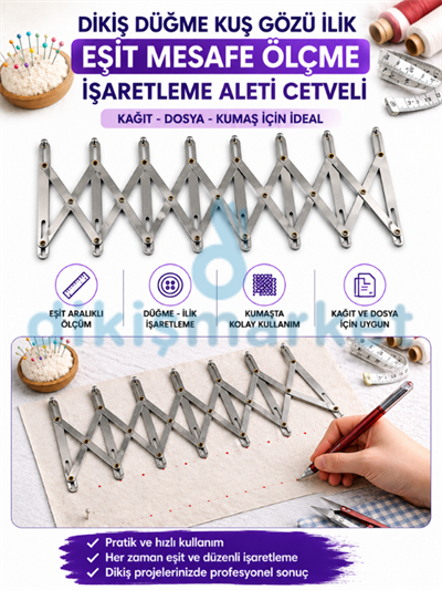 ikiş Düğme Kuş Gözü Ilik Kağıt Dosya Kumaş Eşit Mesafe Ölçme Işaretleme Aleti Cetveli