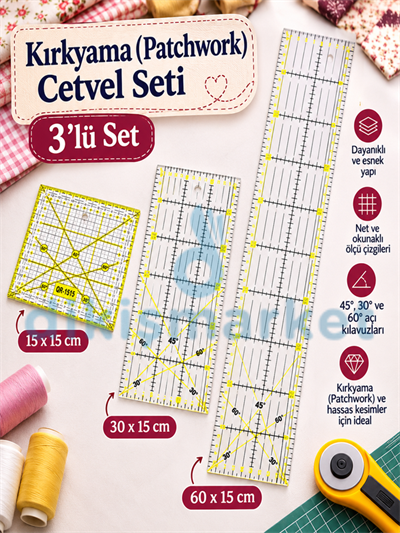 Patcwork Cetvel|Kırkyama 3lü Set