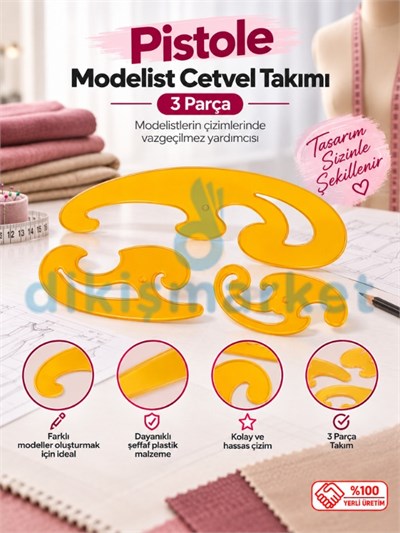 Pistole 3lü Cetvel Seti