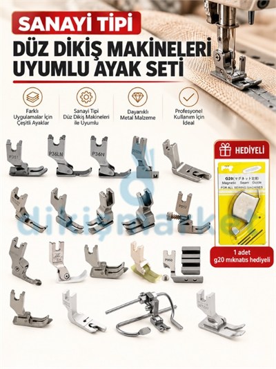 Sanayi Düz Dikiş Makina İçin 19 Parça Ayak Seti