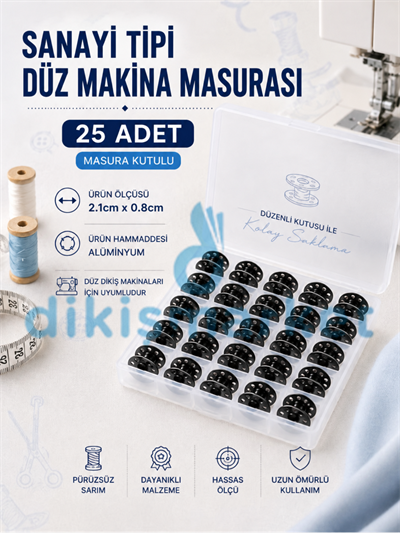 Sanayi Tipi Düz Dikiş Makinesi|Siyah|Delikli|Masura|25 Adet|Kutulu