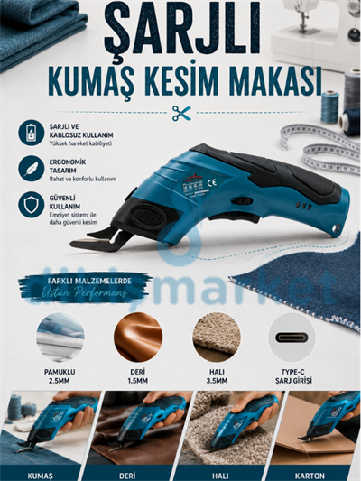 Şarjlı Kumaş Kesim Makası