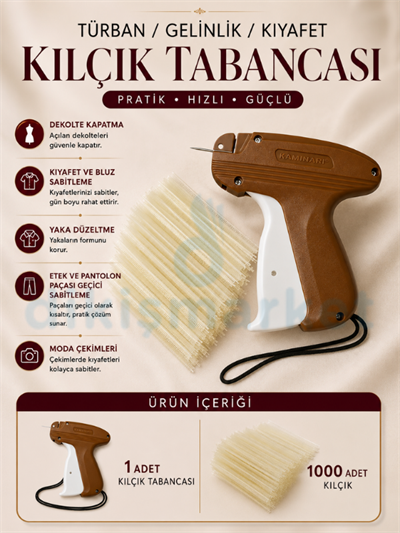 Türban Gelinlik Kuaför Kılçık Tabancası 1 Adet Tabanca 10.000 Adet Şeffaf Kılçık
