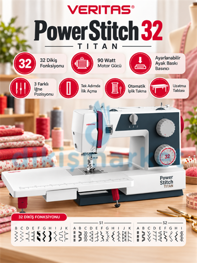 Veritas Power Stitch 32 TITAN Ev Tipi Dikiş Makinesi 32 Dikiş Programlı 