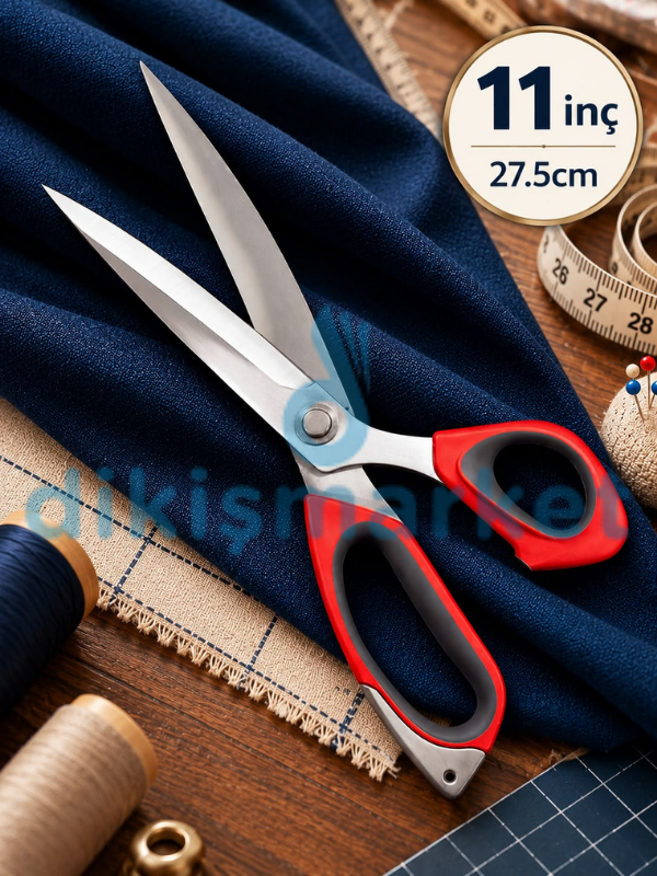 11 No | Kırmızı Saplı | Profesyonel Paslanmaz Çelik | Terzi Makası | 27,5 Cm | 11 inç