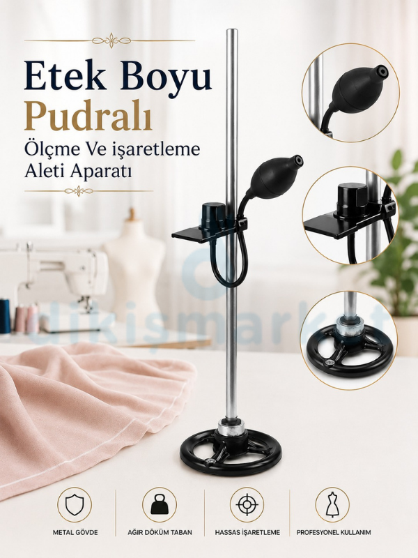 Etek Boyu Pudralı Ölçme Ve Işaretleme Aleti Aparatı | Pudralı İşaretleyici | Bayan Abiye Gelinlik Ölçü Alma Aleti | Metal