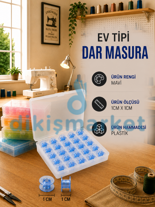Ev Tipi Dikiş Makinesi|Plastik|Dar|Masura|25 Adet|Kutulu