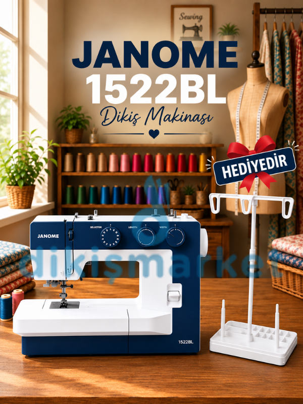 Janome 1522BL Dikiş Makinesi | Ev Tipi Dikiş Makinesi | Aile Tipi Dikiş Makinesi | 23 Adet Değişik Dekoratif Dikiş | 5 mm Genişliğinde Zigzak | Mavi