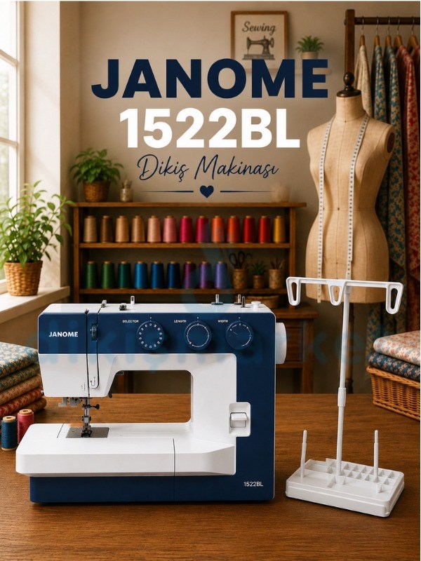 Janome 1522BL Dikiş Makinesi | Ev Tipi Dikiş Makinesi | Aile Tipi Dikiş Makinesi | 23 Adet Değişik Dekoratif Dikiş | 5 mm Genişliğinde Zigzak | Mavi