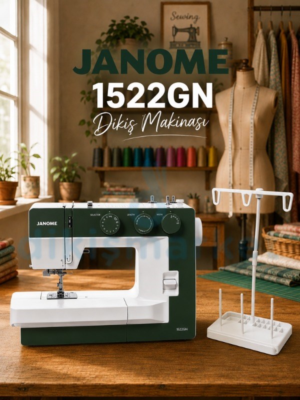 Janome 1522GN Dikiş Makinesi | Ev Tipi Dikiş Makinesi | Aile Tipi Dikiş Makinesi | 23 Adet Değişik Dekoratif Dikiş | 5 mm Genişliğinde Zigzak | Yeşil