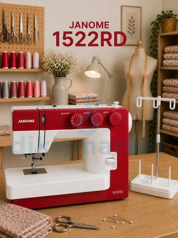 Janome 1522RD Dikiş Makinesi | Ev Tipi Dikiş Makinesi | Aile Tipi Dikiş Makinesi | 23 Adet Değişik Dekoratif Dikiş | 5 mm Genişliğinde Zigzak | Kırmızı