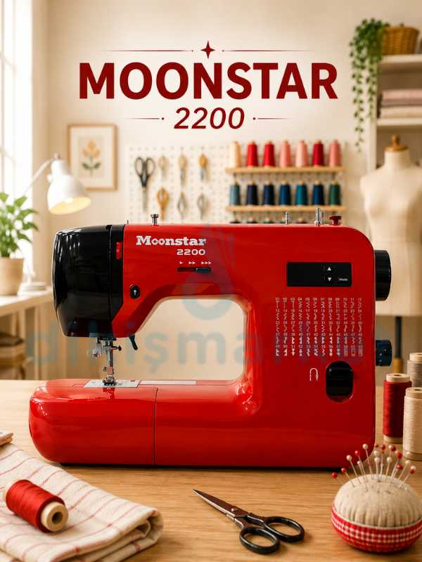 Moonstar 2200 Ev Tipi Elektronik Düz Dikiş Makinesi | 60 Desen | 5mm Zigzag | 4 Adımda İlik Açabilme