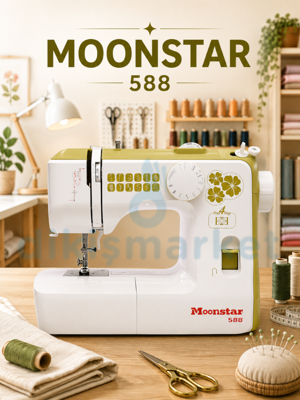 Moonstar 590 Yeşil Ev Tipi Elektronik Dikiş Makinesi | 12 Desen | 4 Adımda İlik Açabilme
